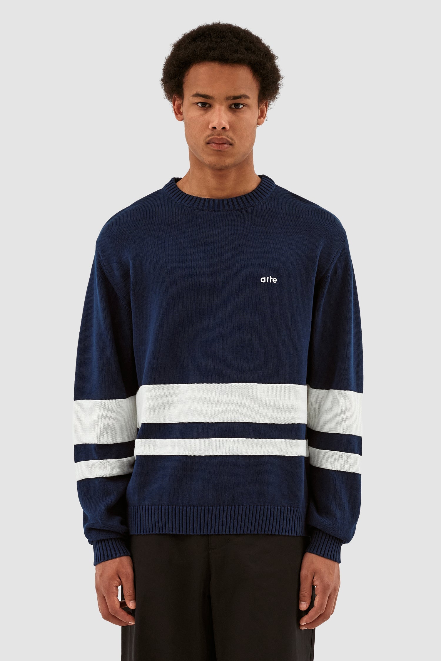 Pull en tricot rayé - Navy/White