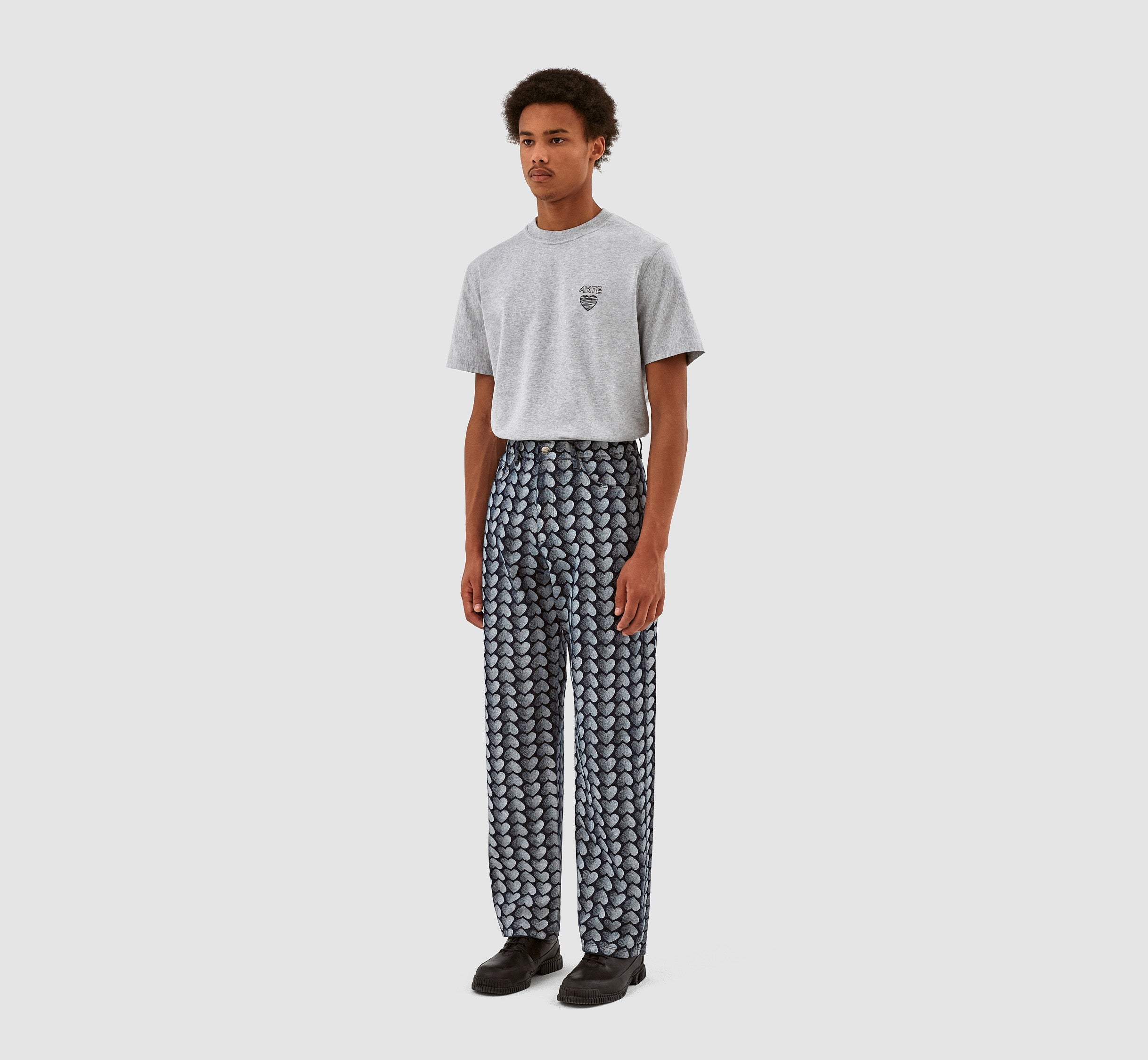 Pantalon Jean Allover Heart - Denim délavé