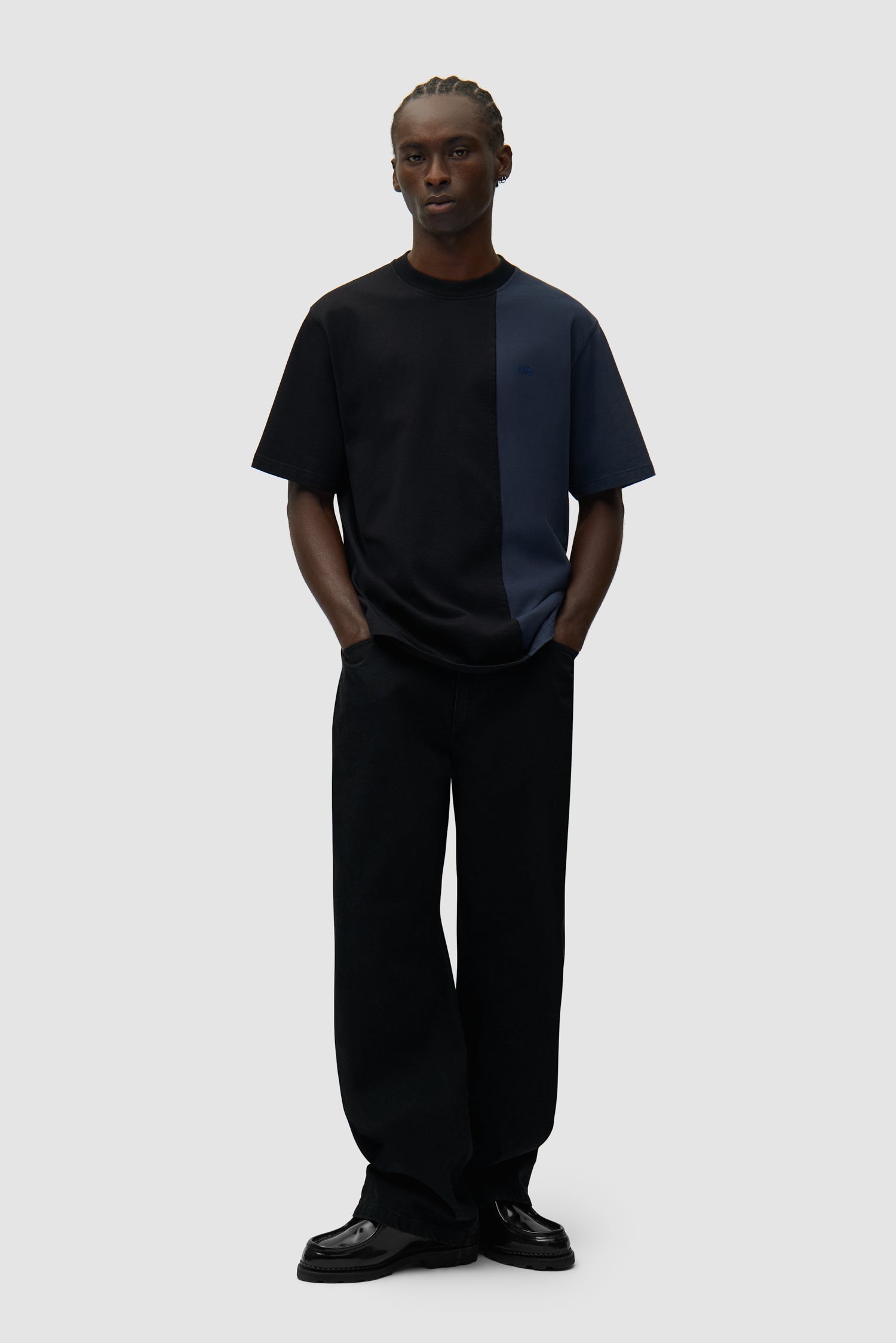 T-shirt bicolore - Bleu marine/Noir