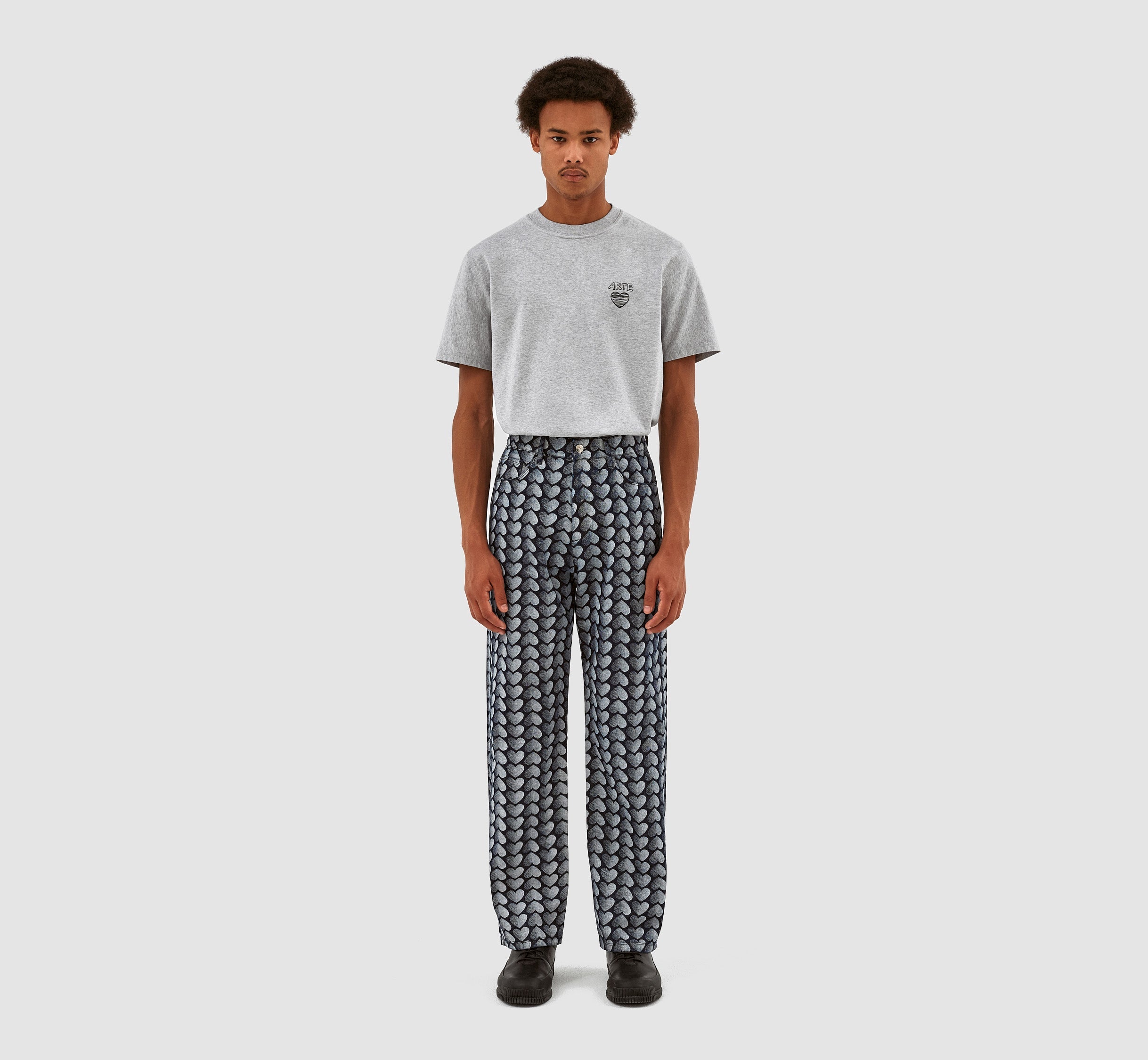 Pantalon Jean Allover Heart - Denim délavé