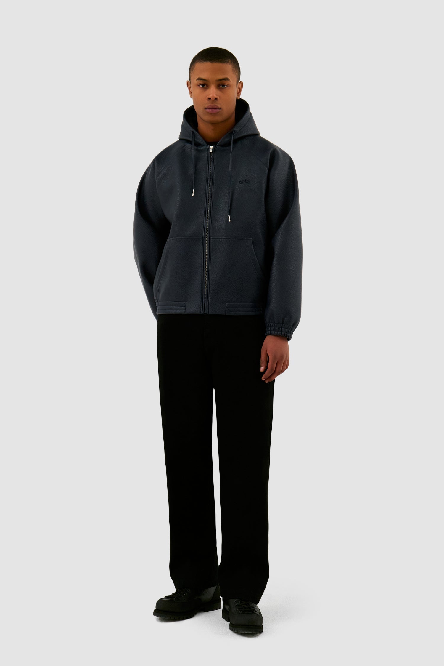 Veste à capuche en cuir - Marine