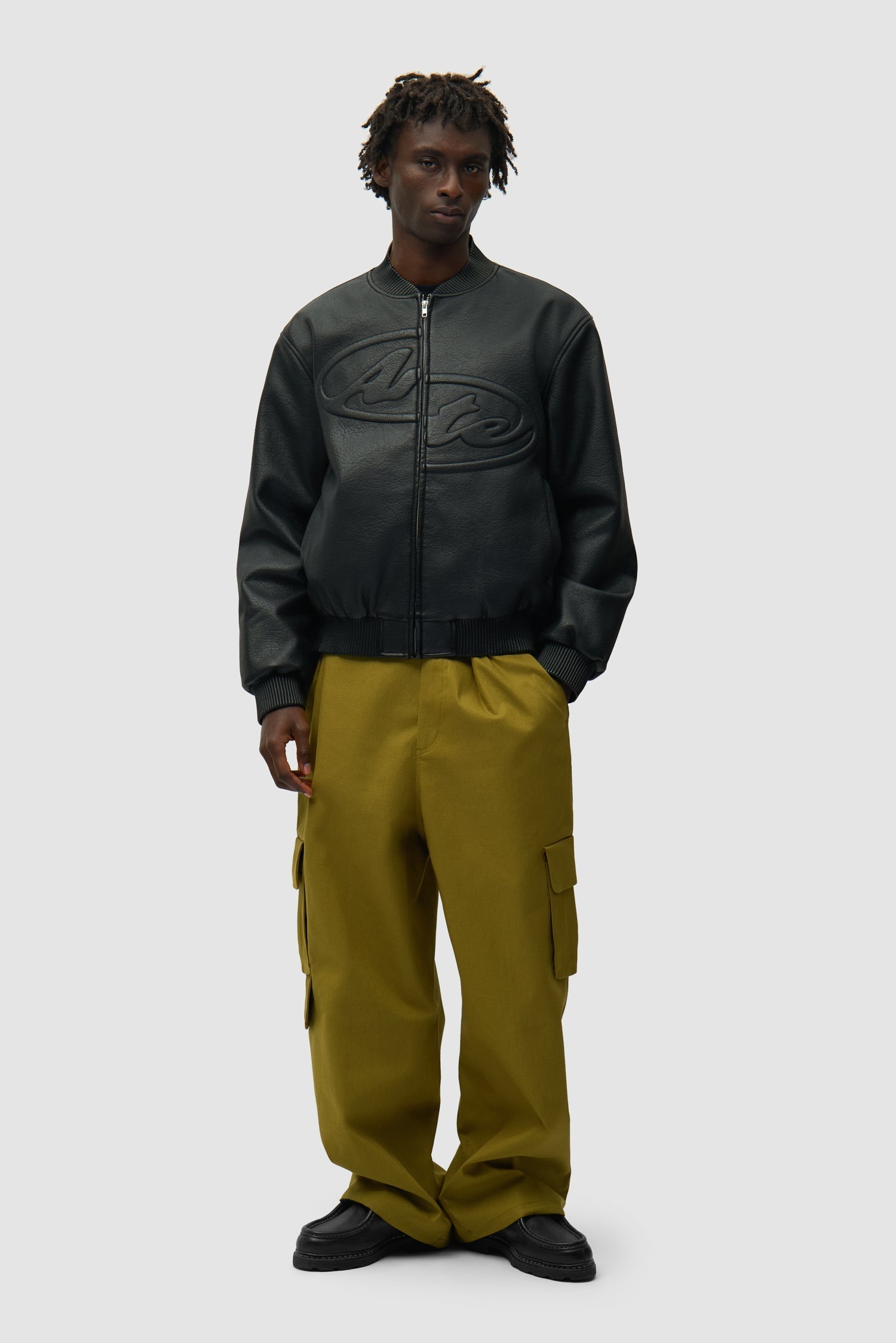 Veste en cuir avec demi-logo - Noir