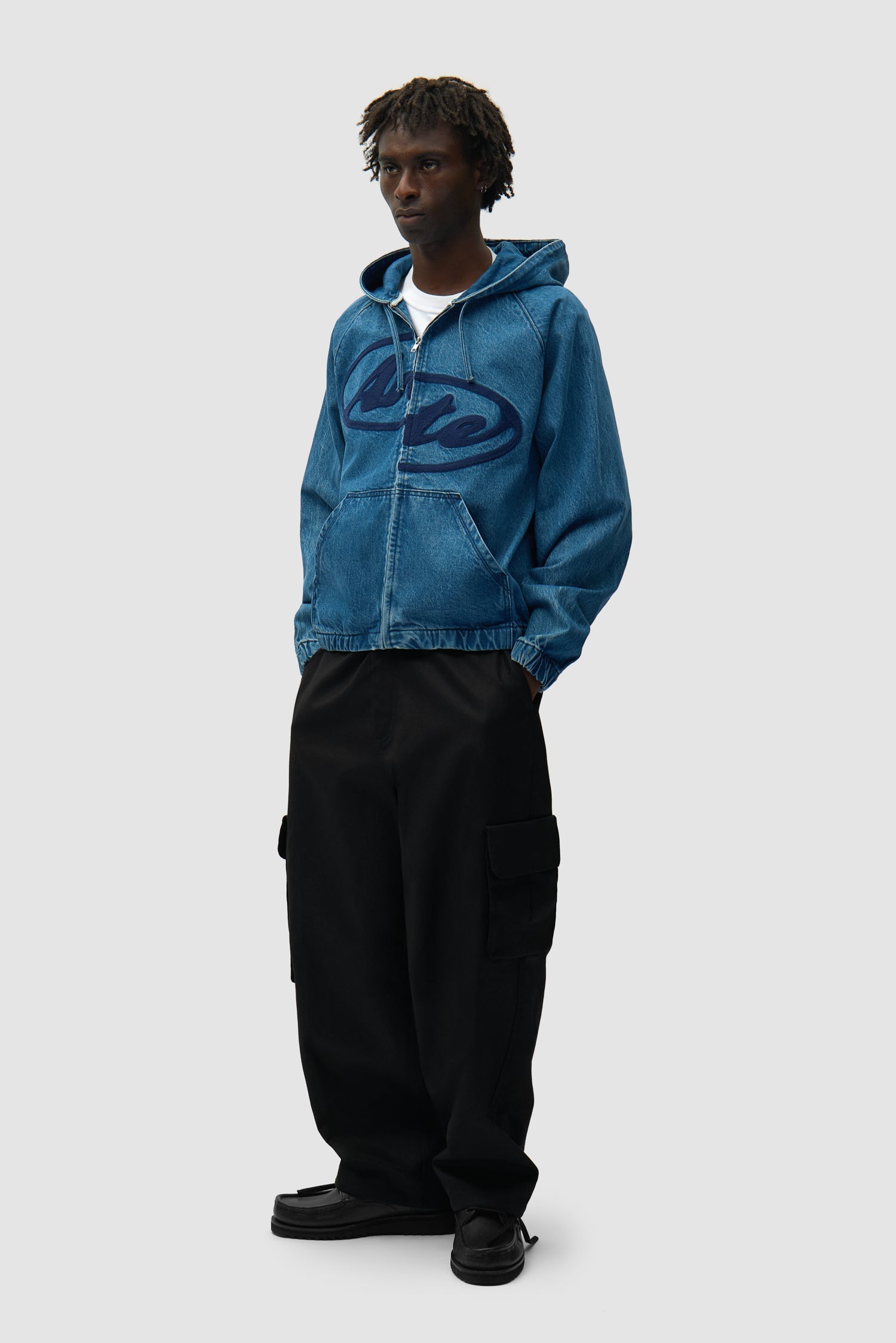 Veste à capuche en denim Split Logo - Bleu marine