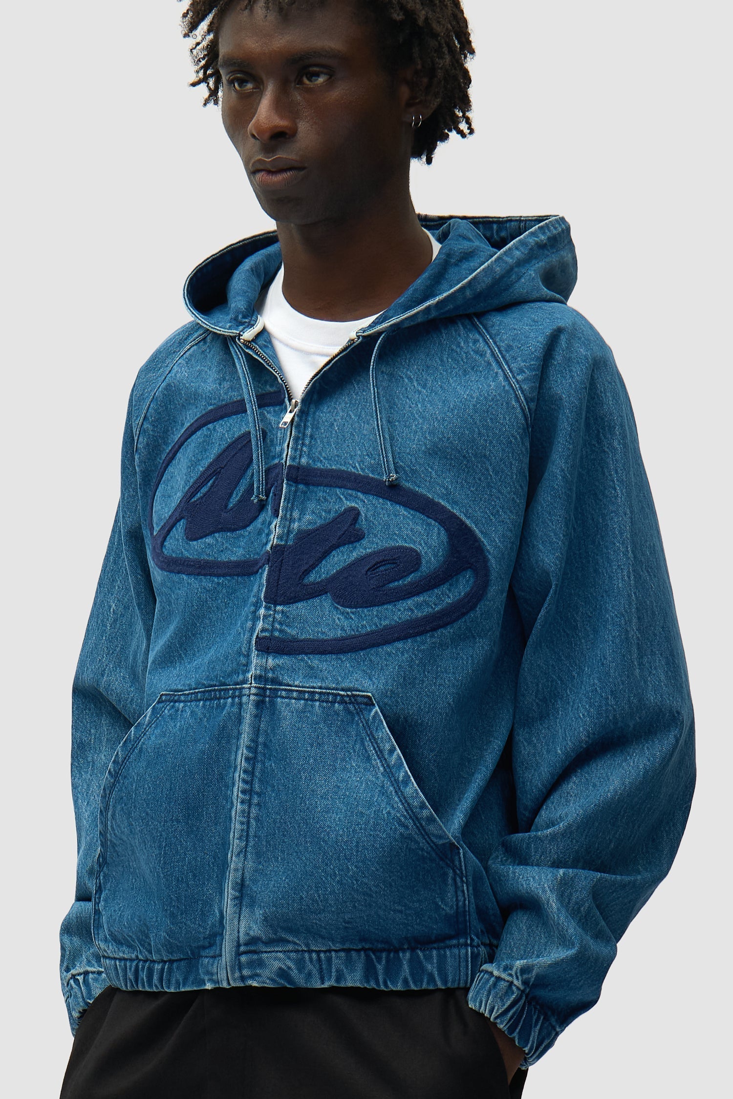 Veste à capuche en denim Split Logo - Bleu marine